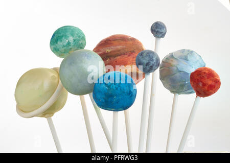 Planeten und Monde kuchen Pops Stockfoto