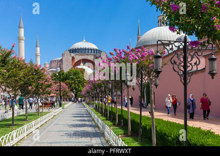 Istanbul, Türkei - 21 August 2018: Tagesansicht des berühmten der Welt Hagia Sophia Museum und Sultan Ahmet Park am 21. August 2018 in Istanbul, Turke Stockfoto