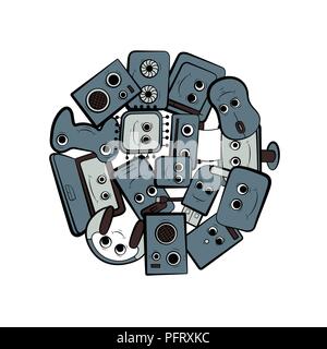 Illustration des Computerdesigns. Zeichentrickfigur. PC-Ausrüstung. Stock Vektor