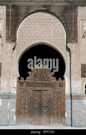 Marokko, Fes el-Bali, Medersa Bou Inania (oder Madrasa), Haupteingang Stockfoto