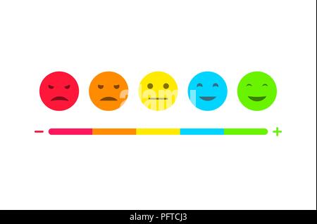 Das Feedback der Anwender emoticons Infografiken. Kundenbefragung testimonials smiley Abbildung Stock Vektor