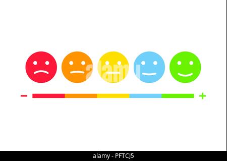 Das Feedback der Anwender emoticons Infografiken. Kundenbefragung testimonials smiley Abbildung Stock Vektor