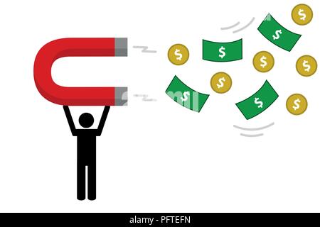 Mann zieht Geld mit magnet Piktogramm illustartion Vector EPS 10. Stock Vektor