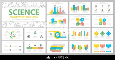 Satz von Wissenschaft und Forschung Elemente für die universalzuführung Präsentation Vorlage Folien mit Grafiken und Diagrammen. Broschüre, Geschäftsbericht, Marketing, Werbung, Buch für Design. Stock Vektor