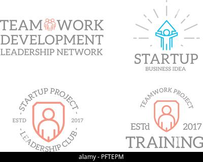 Satz von Retro Vintage Humanressourcen, Kundensupport, Unternehmen Sicherheit, Erfolg logo oder Abzeichen, Embleme, Etiketten und Abzeichen und andere branding Objekte. Vektor Linienstil Stock Vektor