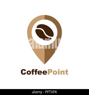 Minimalistischer Vektor logo für Coffee Shop. Schriftzug mit Coffee Bean und Navigation mark Stock Vektor