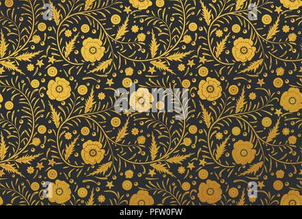 Vektor Nahtlose floralen Muster design Hand gezeichnet: perfekte Goldene Mohnblumen mit Vintage Blätter auf einem schwarzen Hintergrund Stock Vektor