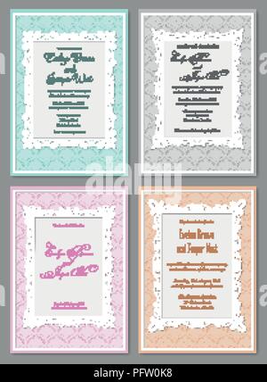 Vektor einrichten Der elegante Hochzeit Einladung in Pastellfarben. Schöne stilvolle Hintergründe mit einem Rahmen und Locken. Banner, Aufkleber, Bilderrahmen, Invitatio Stock Vektor