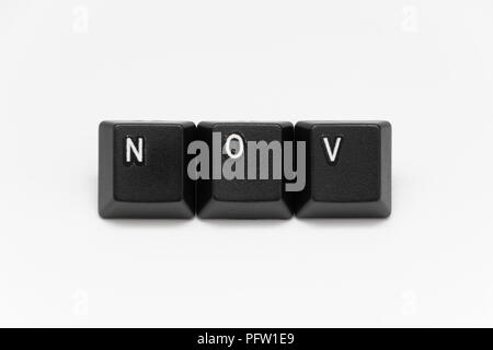 Schwarzen Tasten der Tastatur mit verschiedenen Wörtern oder Namen Stockfoto