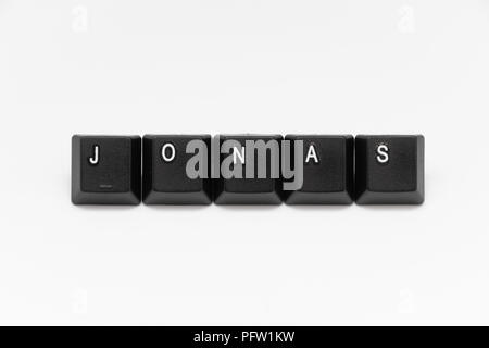 Schwarzen Tasten der Tastatur mit verschiedenen Wörtern oder Namen Stockfoto