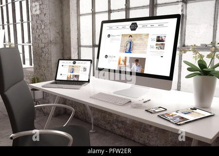 3D-Rendering des gewerblichen Büro mit Geräten angezeigt Blog Stockfoto