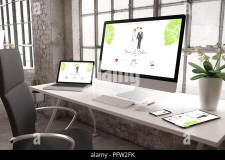 3D-Rendering des gewerblichen Büro mit Geräten angezeigt Hochzeit Website Stockfoto