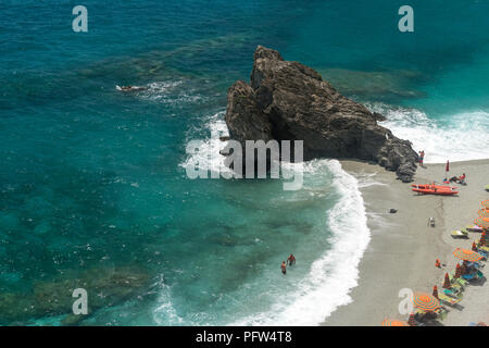 Strand von Monterosso, Cinque Terre, Riviera di Levante, Ferienwohnungen Ligurien, Ferienhäuser Ligurien, Ferienwohnung Ligurien, Italien | Strand in Monterosso, Cinque Terre, Riviera di Levante, Stockfoto