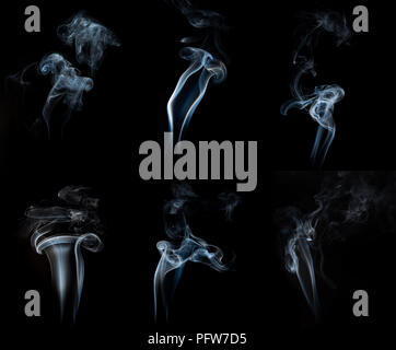 Sammlung Rauch auf schwarzem Hintergrund, weißer Rauch auf schwarzem Hintergrund für Bild Design Stockfoto