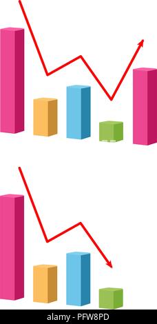 Abnahme und wachsende Graph Icon. Diagramm mit Bars rückläufigen Rastersymbol. Finanzen Grafik Symbol. Raster auf weißem Hintergrund Stockfoto