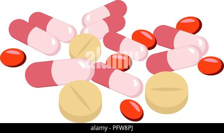 Verschiedene pharmazeutische Medizin Pillen, Tabletten und Kapseln mit weißem Hintergrund. Raster Abbildung. Stockfoto