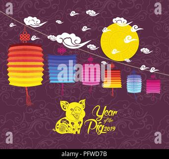 Frohes Neues Jahr 2019 Grußkarte. Chinesisches Neues Jahr des Schweins Stock Vektor
