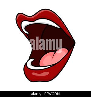 Cartoon offenen Mund Lippen mit der Zunge Seite auf weißem Hintergrund Stock Vektor