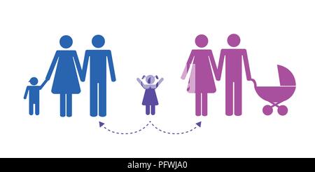 Patchwork Familie mit Baby Zeitmanagement Piktogramm illustartion Vector EPS 10. Stock Vektor