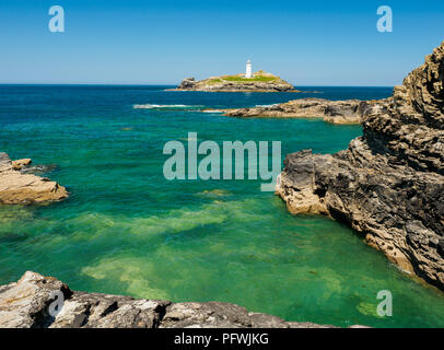 Mit Blick auf die Bucht von godrevy Godrevy Leuchtturm Stockfoto
