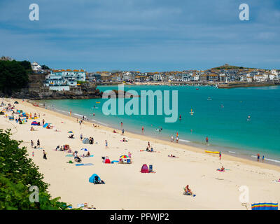 Porthminster Beach S Ives Cornwall Hafen Blick auf den Hafen Juli 2018 Stockfoto