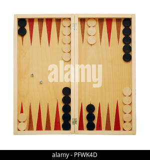Backgammon Spielbrett auf Weiß isoliert Stockfoto