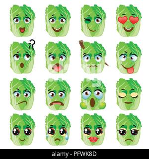 Chinakohl Emoji Emoticon Ausdruck. Lustig nett Essen Stock Vektor