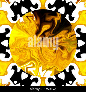 Nasslackierung reiche goldene fraktale Kunst Magie luxus Artwork. Grafik Design künstlerische Muster. Abstrakte gold surreale Hintergrund. Elegante drucken. Stockfoto