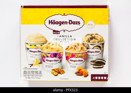 Box von Häagen-dazs neue Vanille Sammlung mini Cups auf weißem Hintergrund Stockfoto