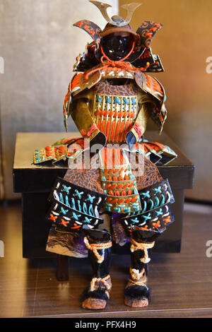 Figur der japanischen Samurai Warrior auf Ausstellung das Herrenhaus des öffentlichen Beamten in Otsu, Shiga Präfektur, Japan Stockfoto