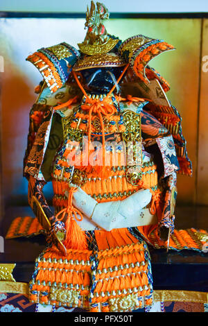 Figur der japanischen Samurai Warrior auf Ausstellung das Herrenhaus des öffentlichen Beamten in Otsu, Shiga Präfektur, Japan Stockfoto