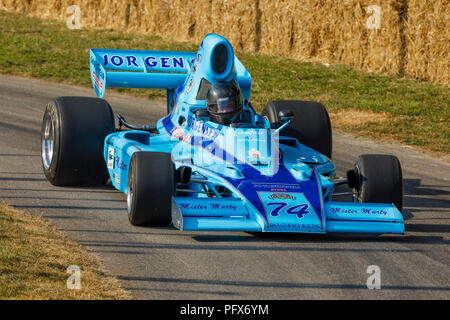 1974 Gurney Eagle-Chevrolet FA 74 SCCA Formel 5000 Racer mit Fahrer Judy Lyons am Goodwood Festival 2018 von Geschwindigkeit, Sussex, UK. Stockfoto