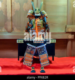 Puppe der japanischen Samurai Warrior auf Ausstellung das Herrenhaus des öffentlichen Beamten in Otsu, Shiga Präfektur, Japan Stockfoto