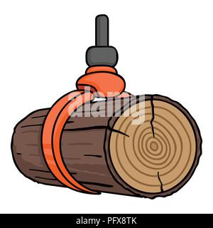 Hydraulischer kran Symbol im Comic-stil auf weißem Hintergrund. Sägewerk und Holz symbol Vektor Illustration. Stock Vektor