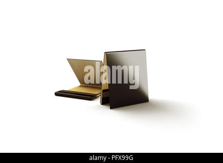Leeren schwarzen promo Spiele Buch mock up, 3D-Rendering. Dunkles Papier übereinstimmen Verpackung mockup. Stockfoto