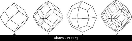 . Edelsteine, einem beliebten Berücksichtigung ihrer Zeichen, Vorkommen und Anwendungen, mit einer Einführung in ihre Entschlossenheit, für Mineralogen, lapidaries, Juweliere, etc., mit einem Anhang über die Perlen und Korallen. Edelsteine, Perlen, Korallen. Die GRANATGRUPPE 347 Abb. 29 Ich, sind in der Regel fein in Richtung Ihrer länge gestreift. Manchmal sind die Gesichter der rhombische Dodekaeder sind stärker entwickelt als die abschneiden Flächen (Abb. 296); zu anderen Zeiten der i-Everse ist der Fall, und die Raute-förmige Teilflächen sind klein. Diese abschneiden Gesichter gehören zu den icositetrahedron (Fi Stockfoto