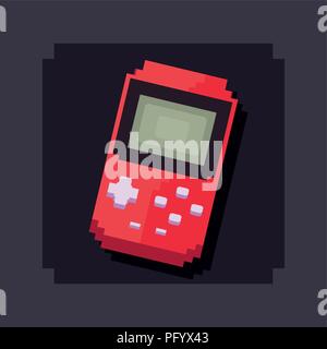 Pixelated tragbare Videospiel Symbol auf schwarzem Hintergrund, farbenfrohen Design. Vector Illustration Stock Vektor