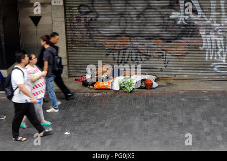 Obdachlose in den Straßen von Hong Kong 2.08.2018 Stockfoto