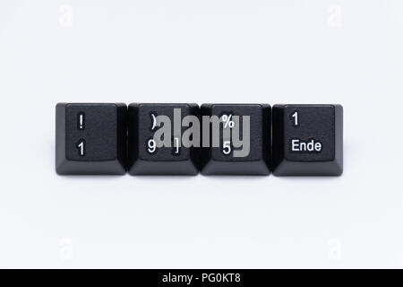 Schwarzen Tasten der Tastatur mit verschiedenen Wörtern oder Namen Stockfoto