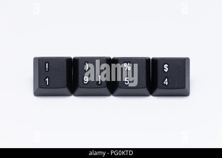 Schwarzen Tasten der Tastatur mit verschiedenen Wörtern oder Namen Stockfoto