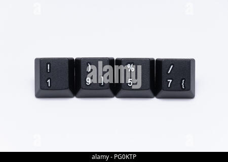 Schwarzen Tasten der Tastatur mit verschiedenen Wörtern oder Namen Stockfoto