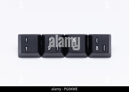 Schwarzen Tasten der Tastatur mit verschiedenen Wörtern oder Namen Stockfoto
