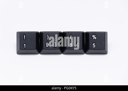 Schwarzen Tasten der Tastatur mit verschiedenen Wörtern oder Namen Stockfoto