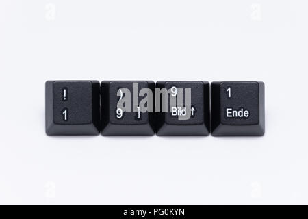 Schwarzen Tasten der Tastatur mit verschiedenen Wörtern oder Namen Stockfoto