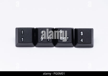 Schwarzen Tasten der Tastatur mit verschiedenen Wörtern oder Namen Stockfoto