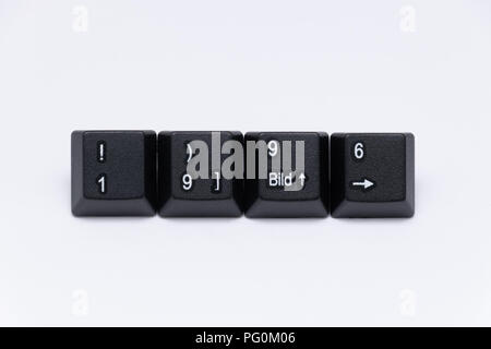 Schwarzen Tasten der Tastatur mit verschiedenen Wörtern oder Namen Stockfoto