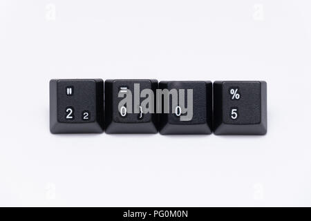 Schwarzen Tasten der Tastatur mit verschiedenen Wörtern oder Namen Stockfoto