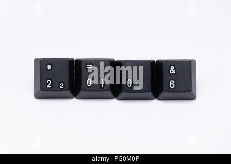 Schwarzen Tasten der Tastatur mit verschiedenen Wörtern oder Namen Stockfoto