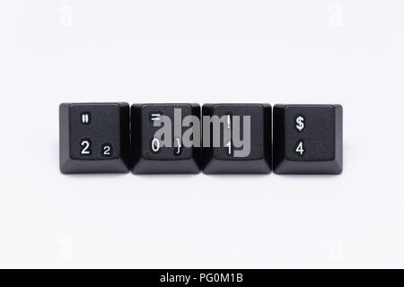 Schwarzen Tasten der Tastatur mit verschiedenen Wörtern oder Namen Stockfoto