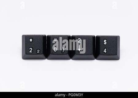 Schwarzen Tasten der Tastatur mit verschiedenen Wörtern oder Namen Stockfoto
